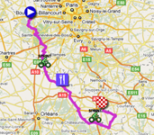 De kaart met het parcours van de 2de etappe van Parijs-Nice 2011 op Google Maps