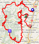 De kaart met het parcours van de 4de etappe van Parijs-Nice 2011 op Google Maps