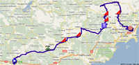 De kaart met het parcours van de 7de etappe van Parijs-Nice 2011 op Google Maps