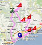 De kaart met het parcours van de 8ste etappe van Parijs-Nice 2011 op Google Maps
