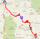 The race route of the fourth stage of Paris-Nice 2012 on Google Maps