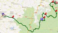 The race route of the fifth stage of Paris-Nice 2012 on Google Maps