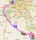 De kaart met het parcours van de eerste etappe van Parijs-Nice 2013 op Google Maps