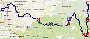 De kaart met het parcours van de vijfde etappe van Parijs-Nice 2013 op Google Maps