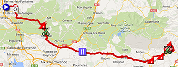 The map with the race route of the sixth stage of Paris-Nice 2014 on Google Maps