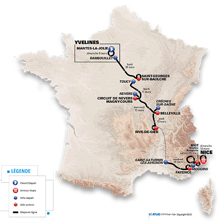 The map with the Paris-Nice 2014 race route