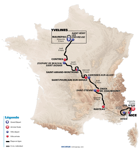 La carte officielle de Paris-Nice 2015 -  A.S.O. / GeoAtlas