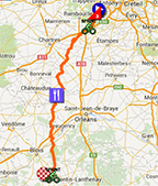 The map with the race route of the 1st stage of Paris-Nice 2015 on Google Maps