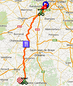 De kaart met het parcours van de 1ste etappe van Parijs-Nice 2015 op Google Maps