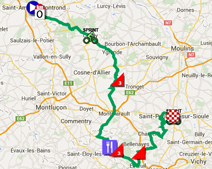 La carte du parcours de la 3ème étape de Paris-Nice 2015 sur Google Maps