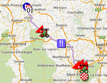 The map with the race route of the 4th stage of Paris-Nice 2015 on Google Maps