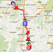 The map with the race route of the 5th stage of Paris-Nice 2015 on Google Maps