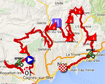 La carte du parcours de la 6ème étape de Paris-Nice 2015 sur Google Maps