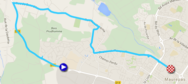 De kaart met het parcours van de proloog van Parijs-Nice 2015 op Google Maps