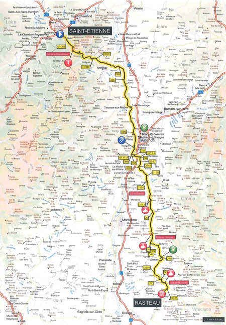 Parcours étape 5 Paris-Nice 2015 : Saint-Etienne > Rasteau