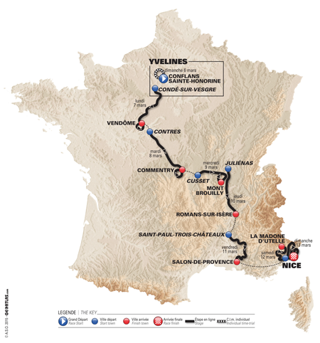 La carte de Paris-Nice 2016