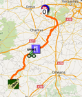 De kaart met het parcours van de 1ste etappe van Parijs-Nice 2016 op Google Maps