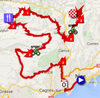 De kaart met het parcours van de 6de etappe van Parijs-Nice 2016 op Google Maps