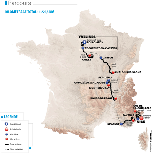 The map with the Paris-Nice 2017 race route