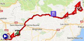 De kaart met het parcours van de 6de etappe van Paris-Nice 2017 op Google Maps