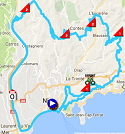 De kaart met het parcours van de 8ste etappe van Paris-Nice 2017 op Google Maps