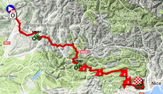 De kaart met het parcours van de 6de etappe van Parijs-Nice 2018 op Google Maps
