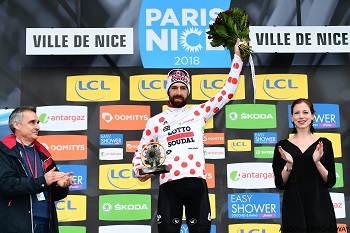 Thomas de Gendt wearing the polka dot jersey - © ASO/Alex BROADWAY