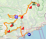 The map with the race route of the 7th stage of Paris-Nice 2019 on Open Street Maps