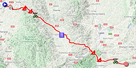 The map with the race route of the fifth stage of Paris-Nice 2020 on Open Street Maps