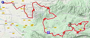 The map with the race route of the sixth stage of Paris-Nice 2020 on Open Street Maps