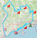 De kaart met het parkoers van de achtste etappe van Parijs-Nice 2023 op Open Street Maps