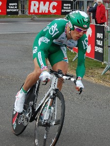 Thor Hushovd bij de start van zijn proloog