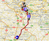 De kaart van het parcours van Parijs-Roubaix 2011 op Google Maps