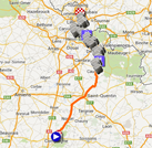 De kaart met het parcours van Parijs-Roubaix 2014 op Google Maps