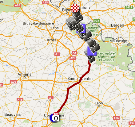 Het parcours van Parijs-Roubaix 2016