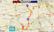 De kaart met het parcours van Parijs-Tours 2010 op Google Maps