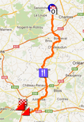 The map of the Paris-Tours 2012 race route on Google Maps