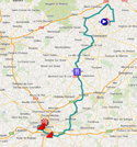 De kaart met het parcours van Parijs-Tours 2014 op Google Maps