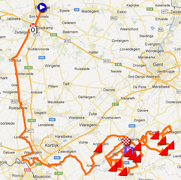 Het parcours van de Ronde van Vlaanderen 2013
