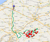 De kaart met het parcours van de Ronde van Vlaanderen 2015 op Google Maps