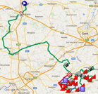 De kaart met het parcours van de Ronde van Vlaanderen 2016 op Google Maps