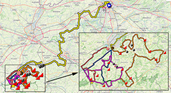 De kaart met het parkoers van de Ronde van Vlaanderen 2022 op Open Street Maps