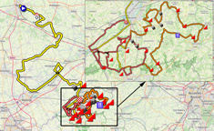 De kaart met het parcours van de Ronde van Vlaanderen 2023 op Open Street Maps