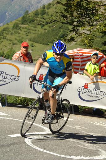 A Sports Tours International customer climbing the Alpe d'Huez