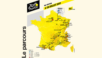 Tour de France 2019 : le parcours prsent - montagneux sur un fond de 100 ans du Maillot Jaune