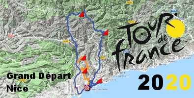 Le Grand Dpart du Tour de France 2020 en dtail : les 2 premires tapes sur cartes Open Street Maps avec Nice  l'honneur