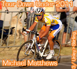 Le no-pro Michael Matthews (Rabobank) remporte la 3me tape du Santos Tour Down Under 2011, Goss reprend le lead