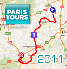 Le parcours de Paris-Tours 2011 sur Google Maps/Google Earth et l\'itinraire horaire