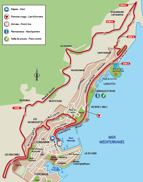 het parcours van de proloog van de Tour de France 2009 : Monaco > Monaco