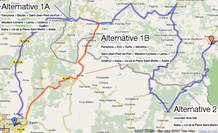 the track of the Pamplona > Arette stage in the Tour de France 2009